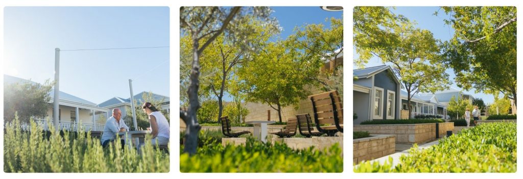 Pedestrian pathways and landscaped public spaces at Jindee walkable coastal community Perth
