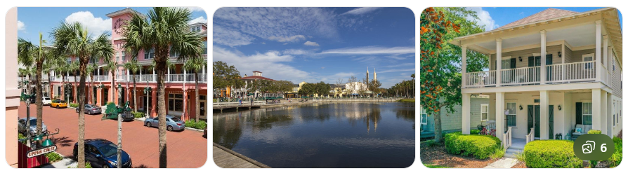 Celebration Florida town centre with walkable streets and traditional architecture