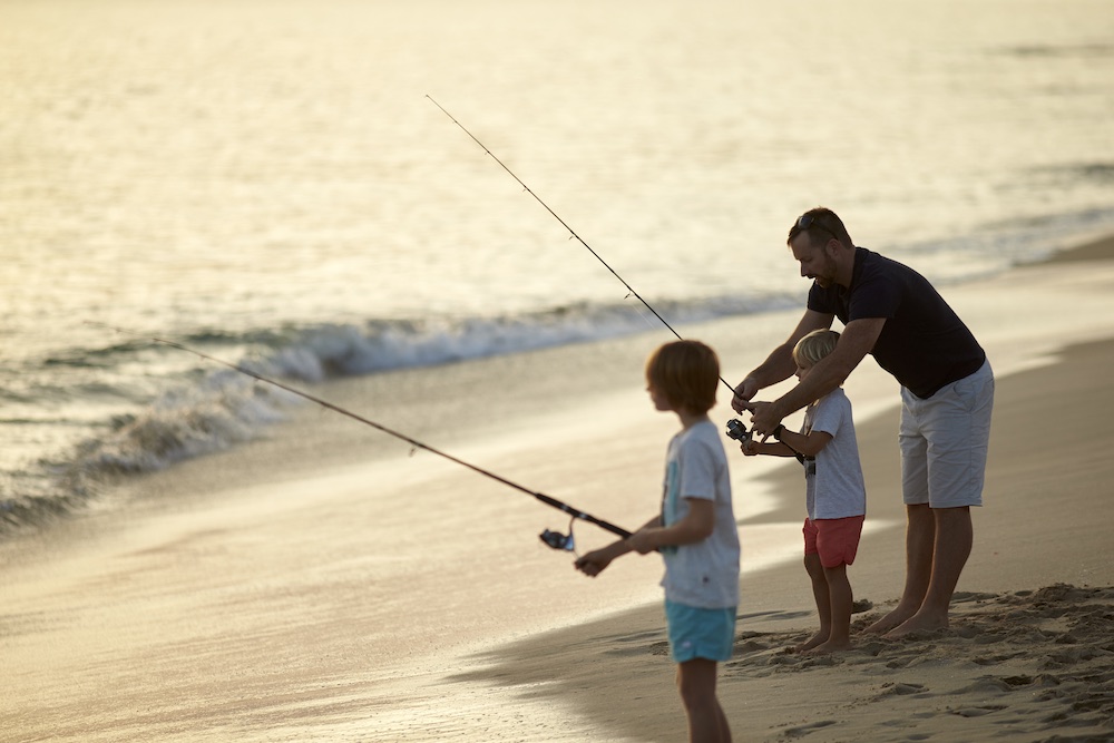 jindee beach dad sons fishing sunset jindalee coastal land for sale